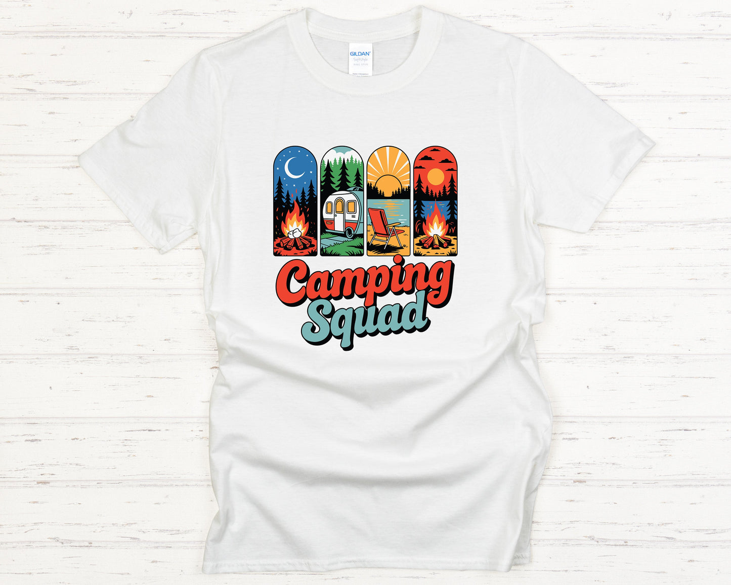 Camping Squad T-Shirt Retro Outdoor Adventure Graphic Tee, Cozy Campfire Shirt, Nature Lover Gift, Casual Hiking Top