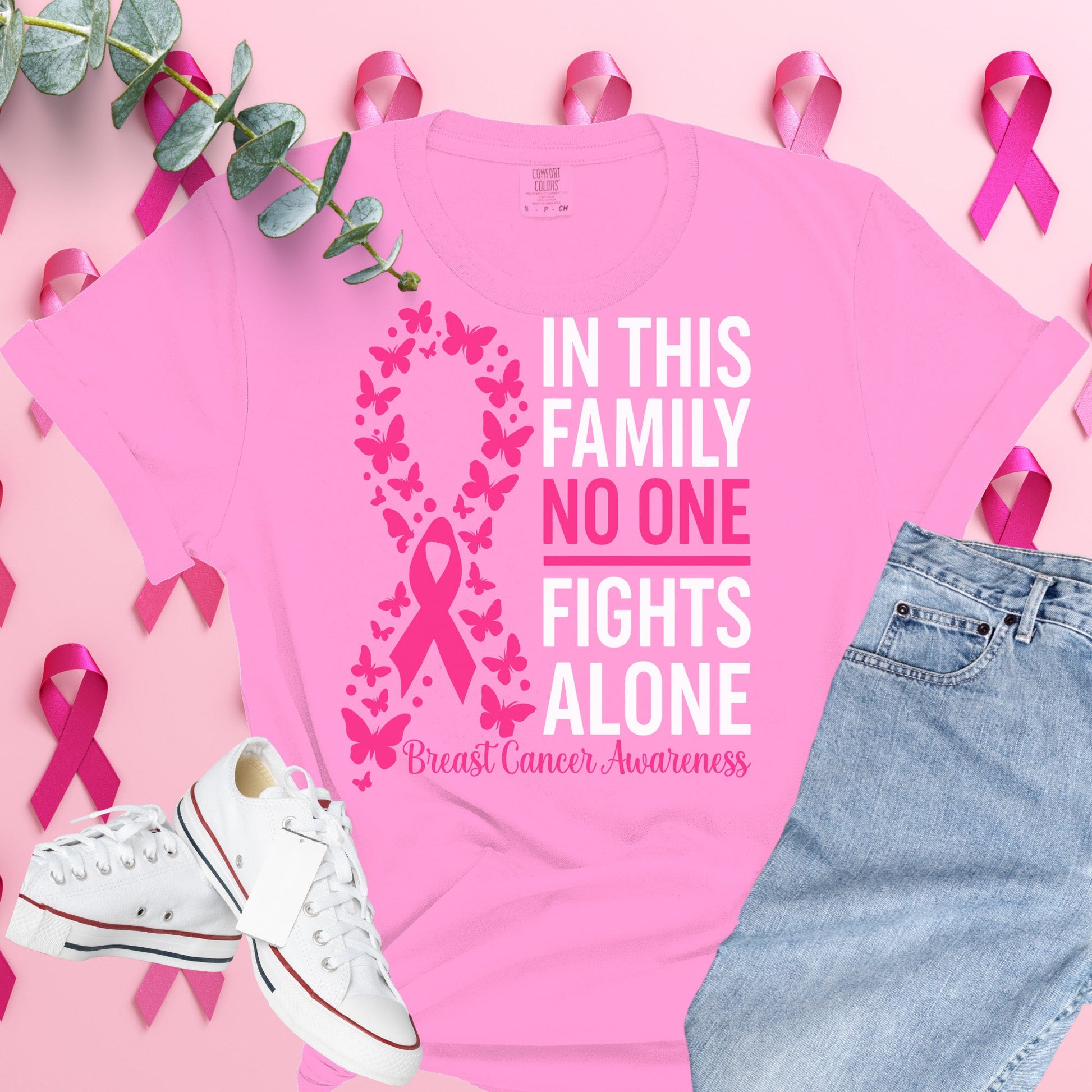 Breast Cancer Awareness Shirt on Comfort Colors® Tee – Pink Ribbon, October Support, Halloween Theme