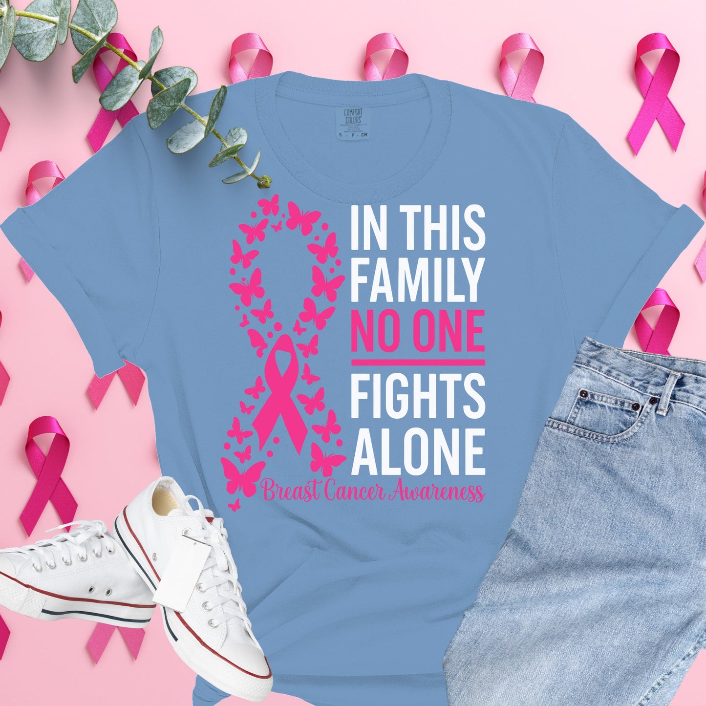  Breast Cancer Awareness Shirt on Comfort Colors® Tee – Pink Ribbon, October Support, Halloween Theme