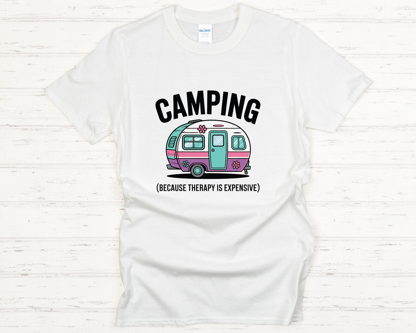 Camping Therapy T-Shirt - Funny Retro Camper Graphic Tee, Outdoor Adventure Shirt, Nature Lover Gift for Hikers & Campers