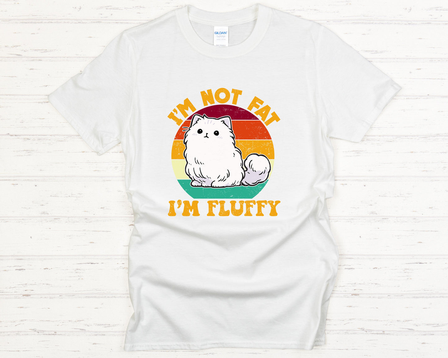 Funny Cat T-Shirt I'm Not Fat I'm Fluffy Vintage Kitty Graphic Tee Animal Lover Gift Pet Humor Apparel