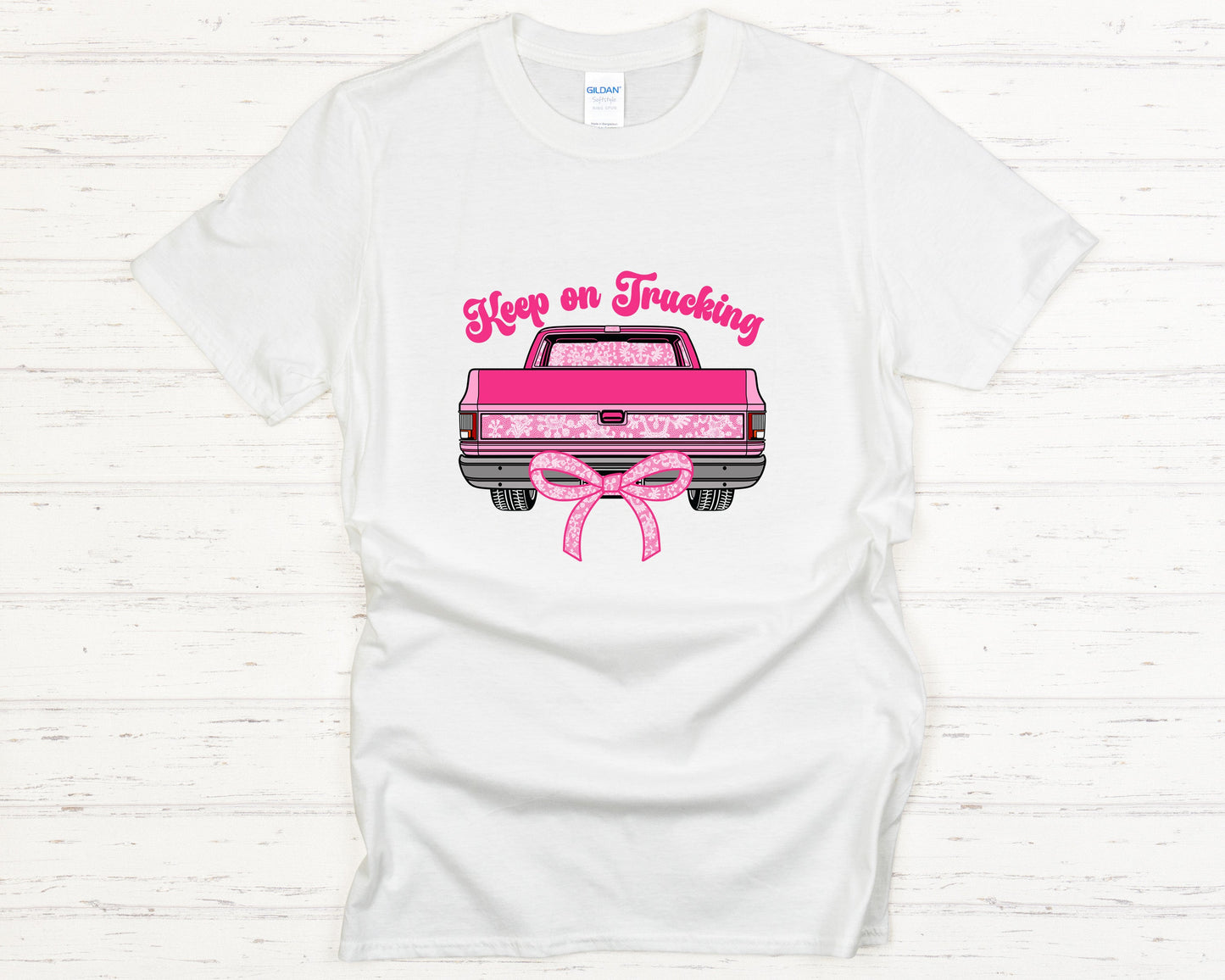 Keep On Trucking Country Graphic Tee Retro Pink Truck Graphic Tee Cute Country Western Rodeo Outfit Bow Top