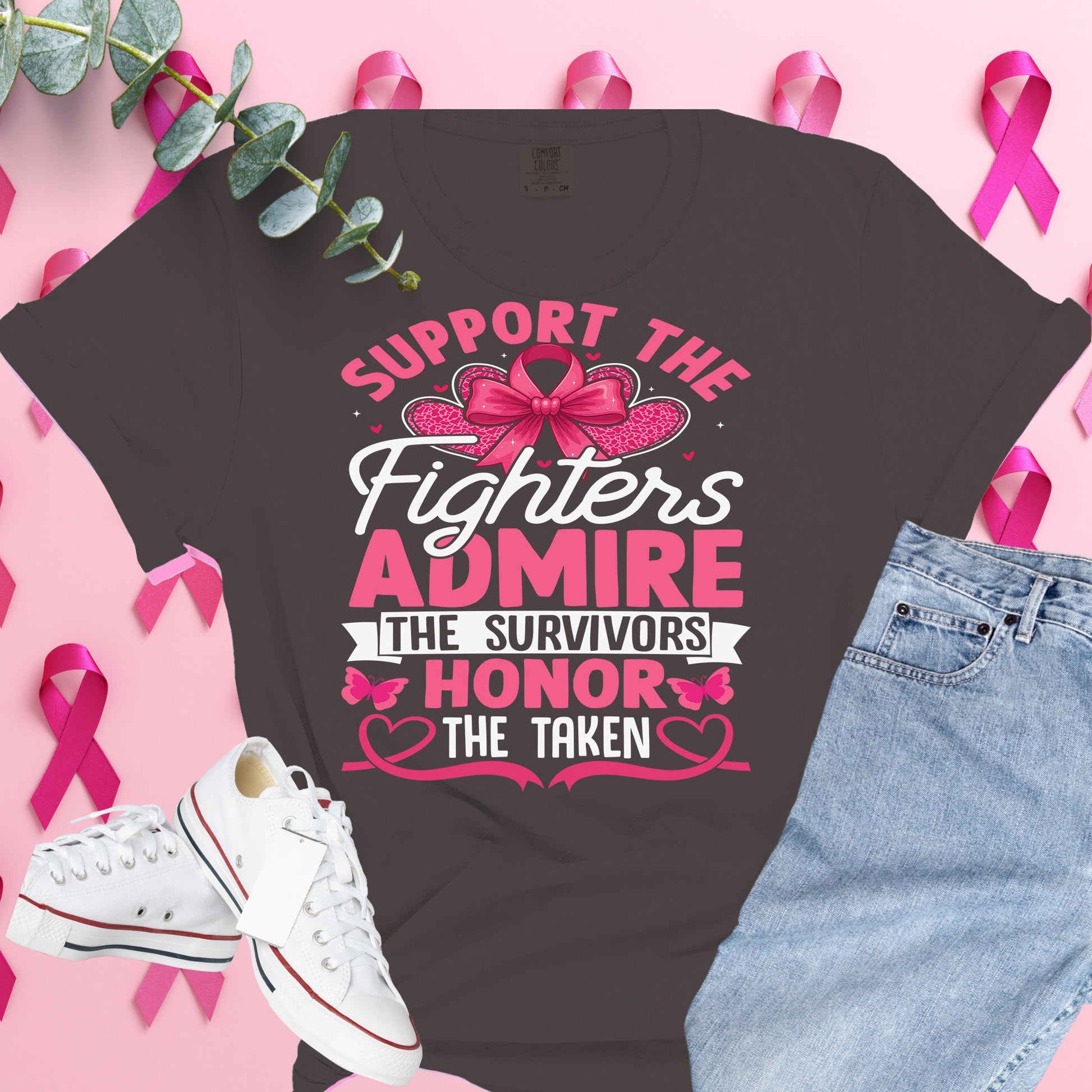  Breast Cancer Awareness Shirt on Comfort Colors® Tee – Pink Ribbon, October Support, Halloween Theme