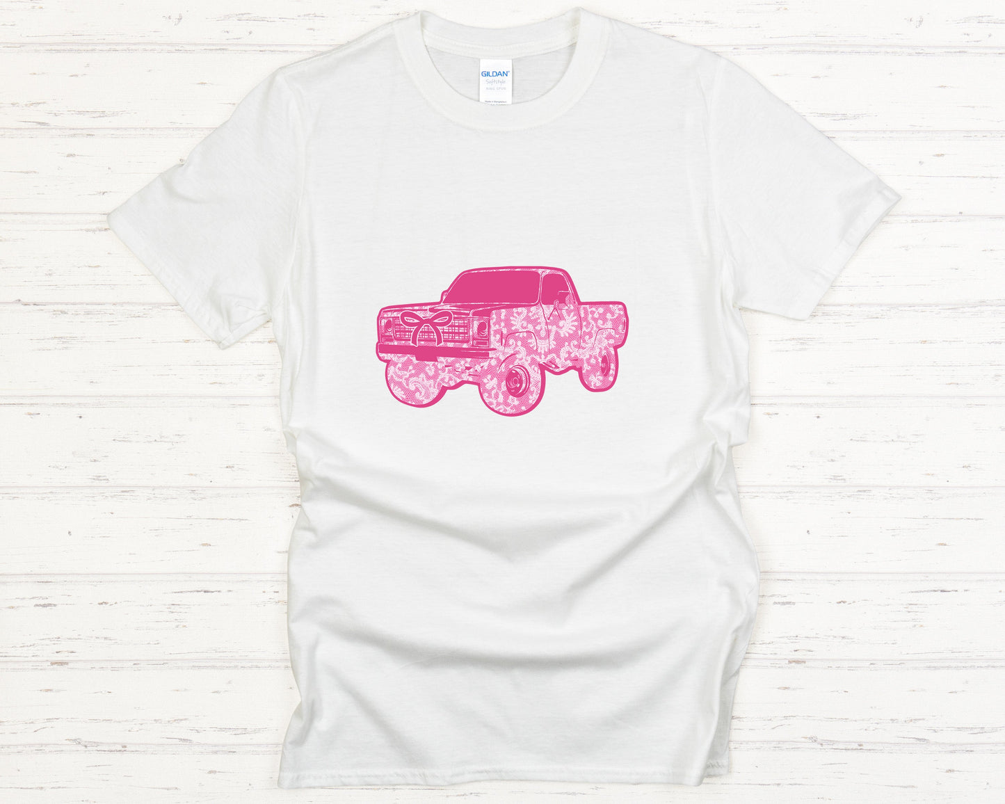 Pink Floral Pickup Truck T-Shirt, Cute Western Cowgirl Shirt, Trendy Country Rodeo Outfit with Lace, Vintage Truck Lover Gift