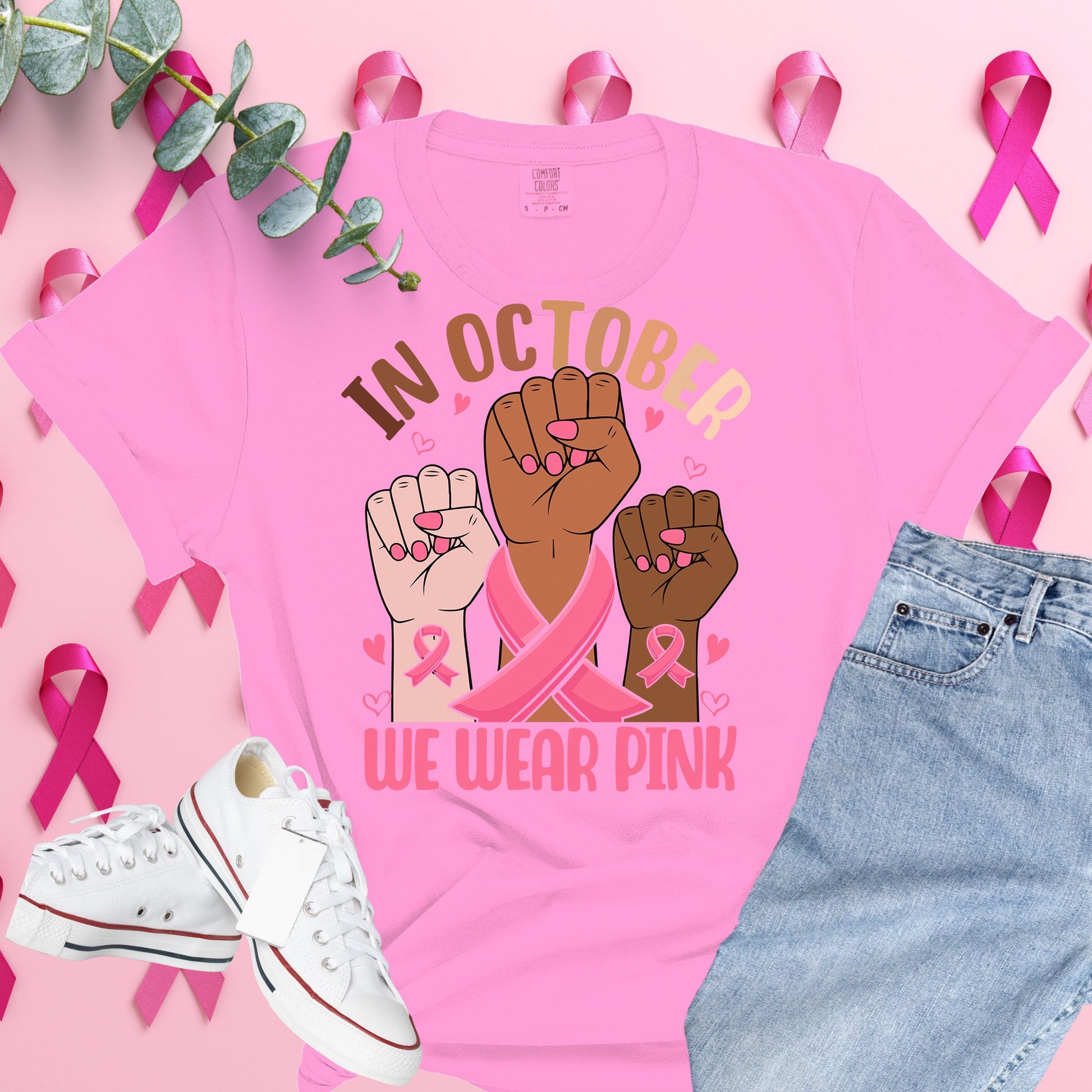  Breast Cancer Awareness Shirt on Comfort Colors® Tee – Pink Ribbon, October Support, Halloween Theme