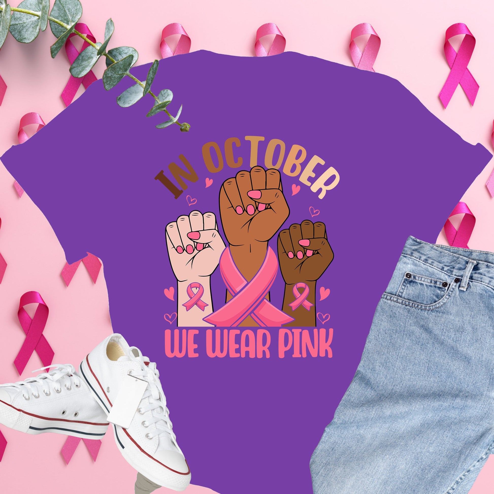  Breast Cancer Awareness Shirt on Comfort Colors® Tee – Pink Ribbon, October Support, Halloween Theme