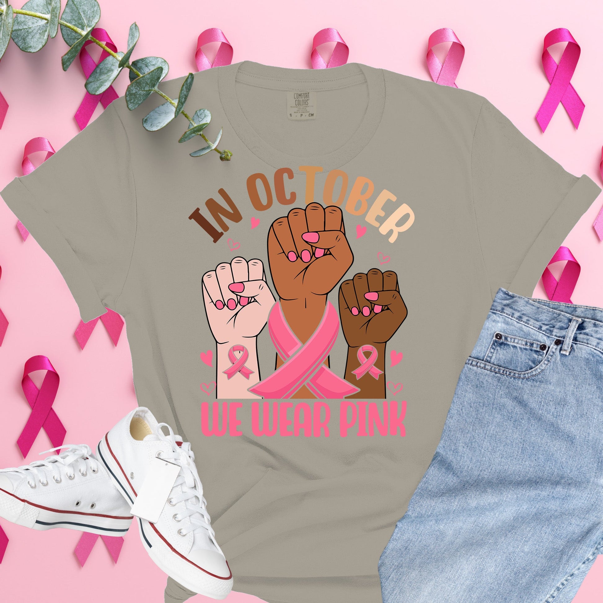  Breast Cancer Awareness Shirt on Comfort Colors® Tee – Pink Ribbon, October Support, Halloween Theme