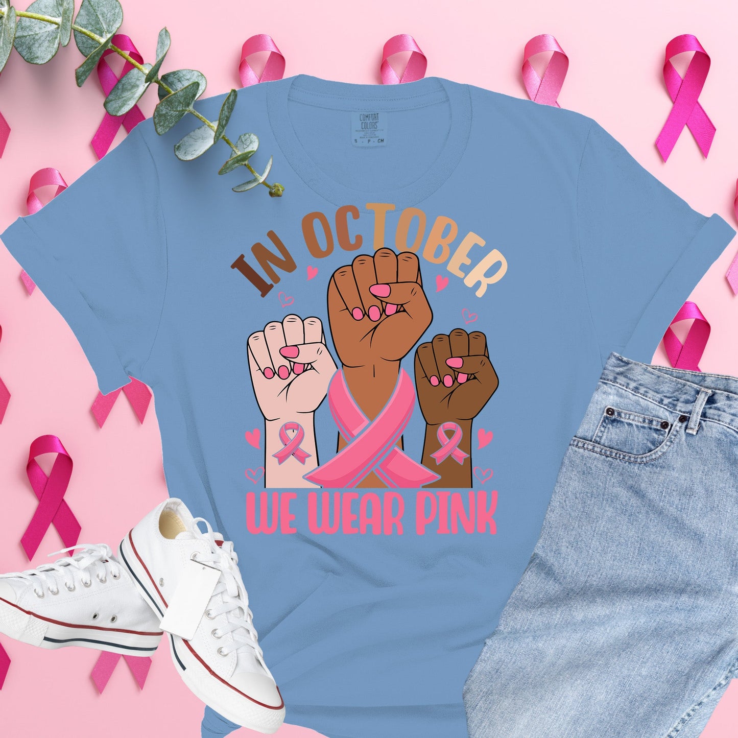  Breast Cancer Awareness Shirt on Comfort Colors® Tee – Pink Ribbon, October Support, Halloween Theme