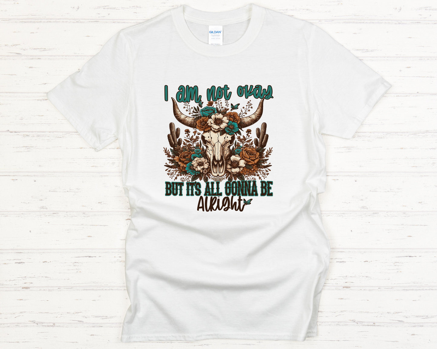 Im Not Ok Jelly Roll T-Shirt  Distressed Retro Western Graphic Tee Cow Skull  Lightning Design Bold Statement Apparel