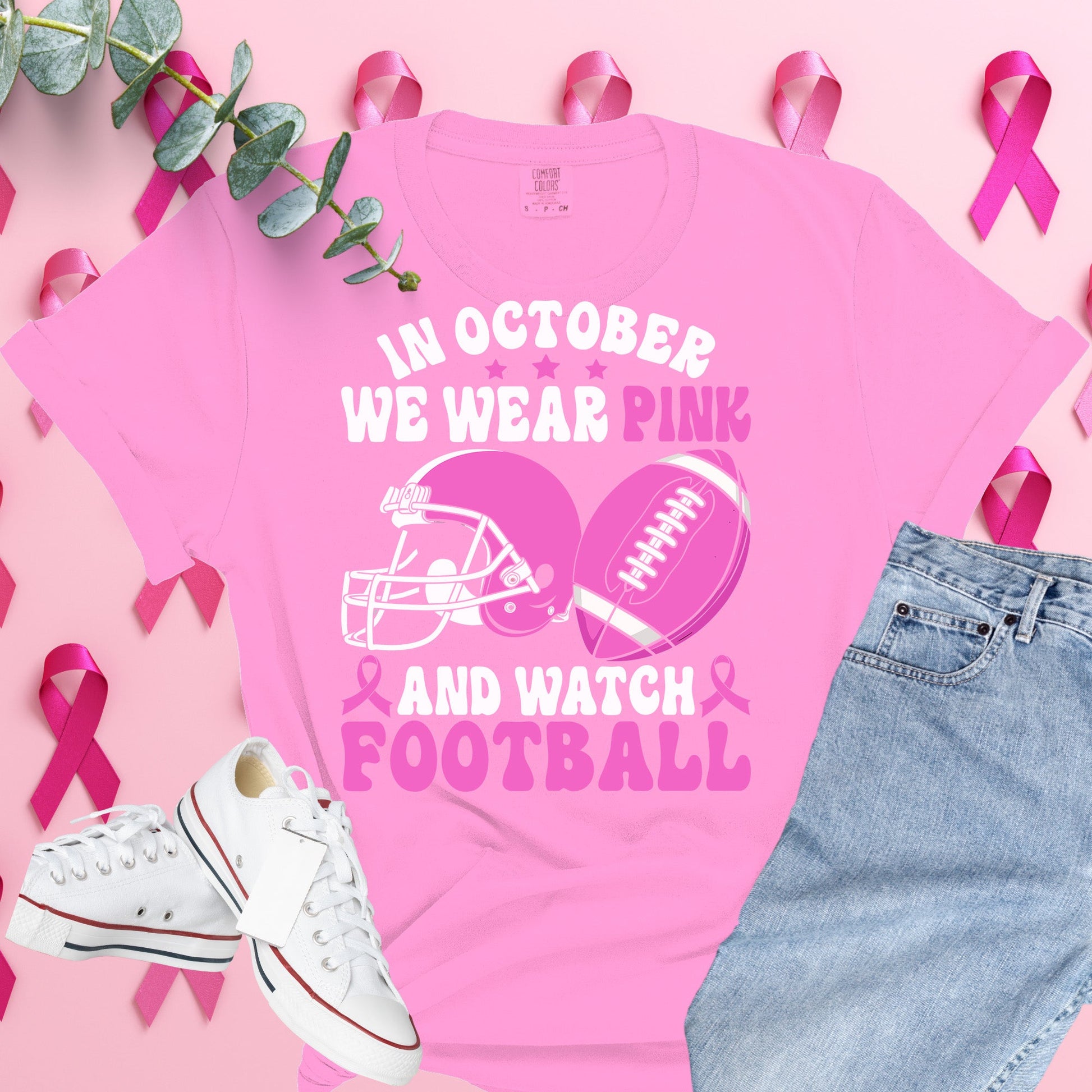  Breast Cancer Awareness Shirt on Comfort Colors® Tee – Pink Ribbon, October Support, Halloween Theme