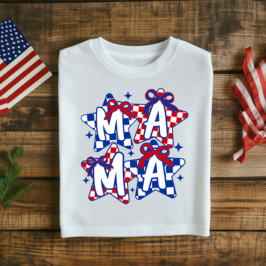 Fourth of July Mama T-Shirt Patriotic Checkered Stars Graphic Tee Independence Day Shirt for Moms