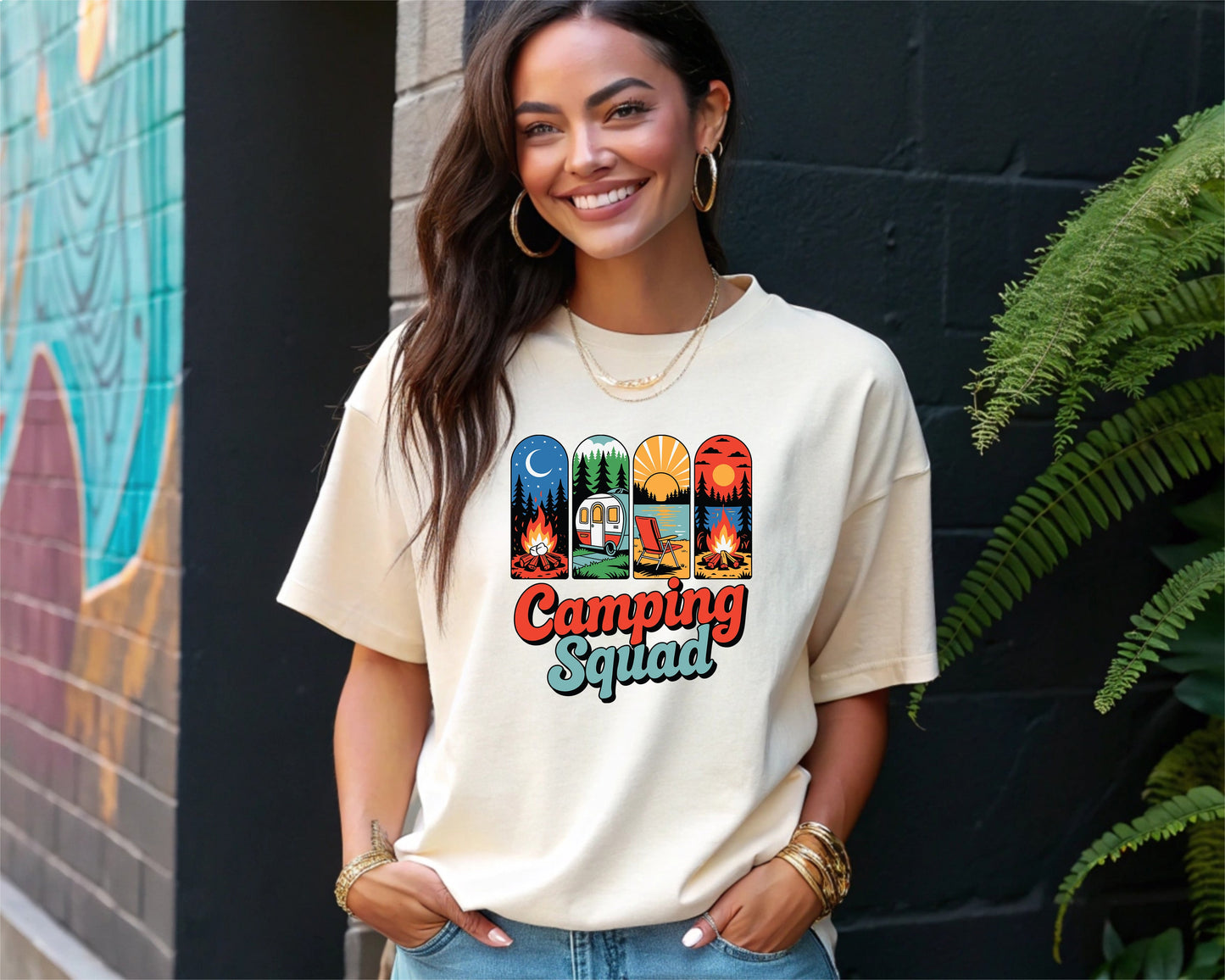 Camping Squad T-Shirt Retro Outdoor Adventure Graphic Tee, Cozy Campfire Shirt, Nature Lover Gift, Casual Hiking Top