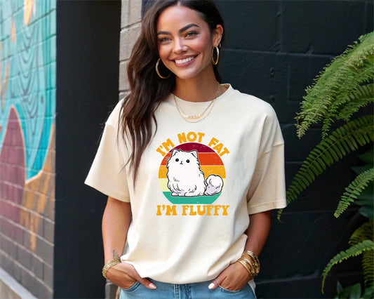 Funny Cat T-Shirt I'm Not Fat I'm Fluffy Vintage Kitty Graphic Tee Animal Lover Gift Pet Humor Apparel