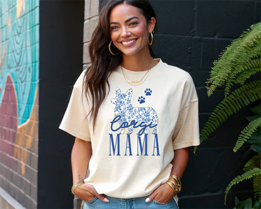 Welsh Corgi Mama T-Shirt Cute Floral Corgi Graphic Tee Dog Lover Apparel Pet Owner Gift Trendy Animal Print
