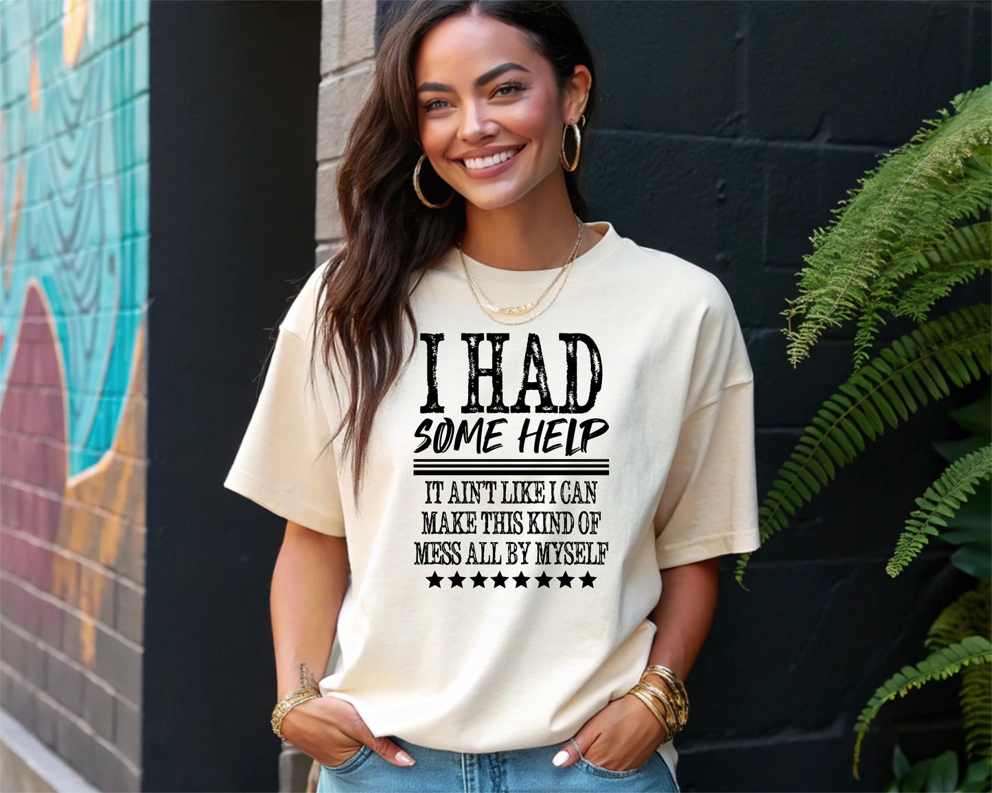 Funny Mess Maker T-Shirt - I Had Some Help Western Distressed Graphic Tee, Country Humor Shirt, Southern Style Casual Top