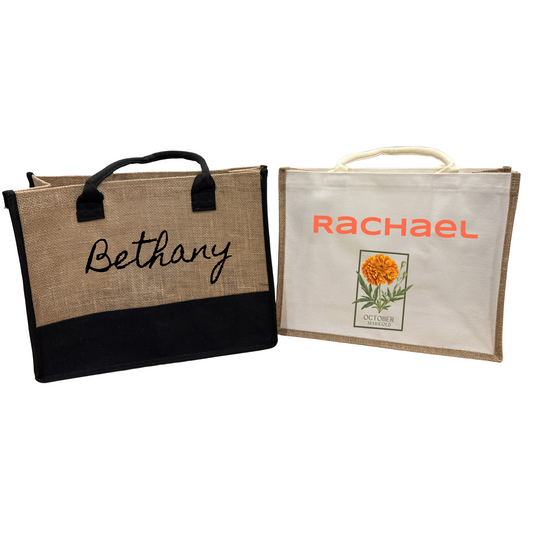 Personalized Jute Tote – Custom Name Gift for Teachers, Bridesmaids, Realtors & More