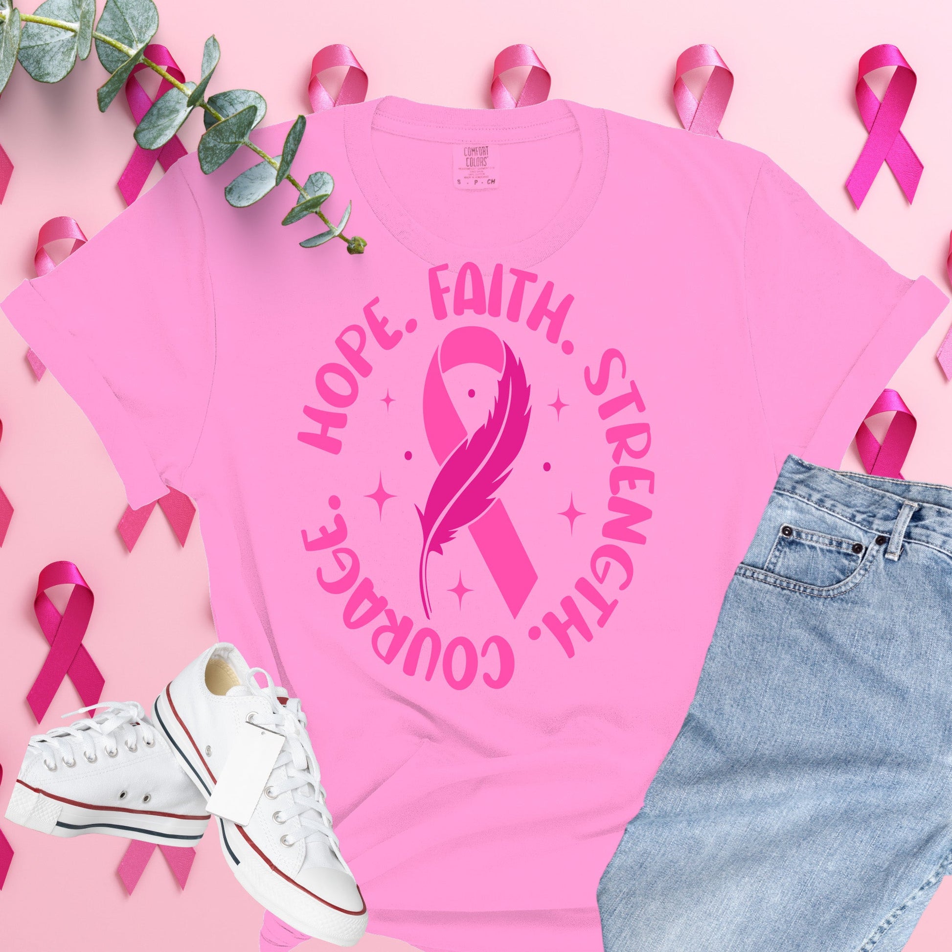  Breast Cancer Awareness Shirt on Comfort Colors® Tee – Pink Ribbon, October Support, Halloween Theme