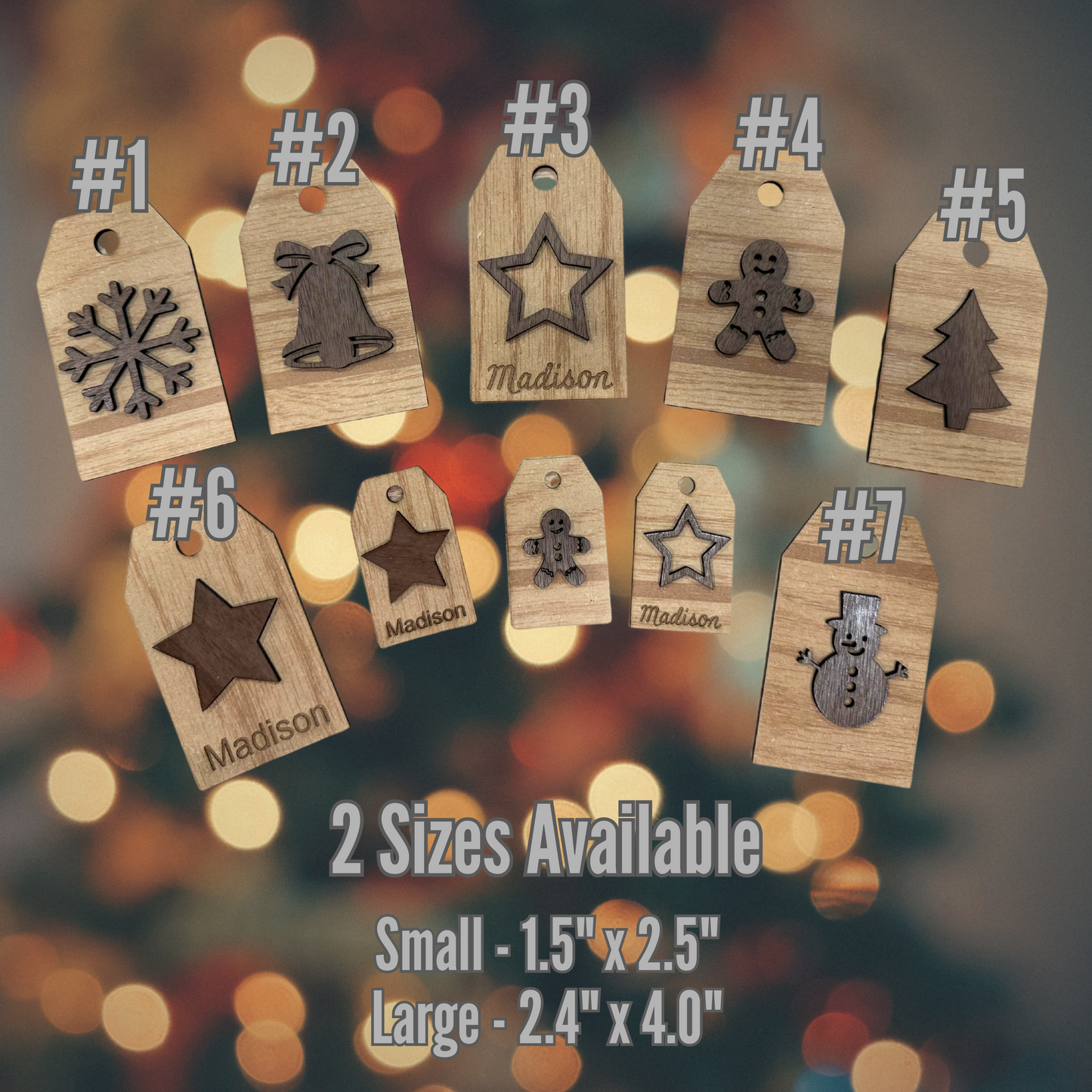 Personalized Wood Gift Tag:  Laser Cut, Custom Name, Family Ornament, Engraved, Stocking tag