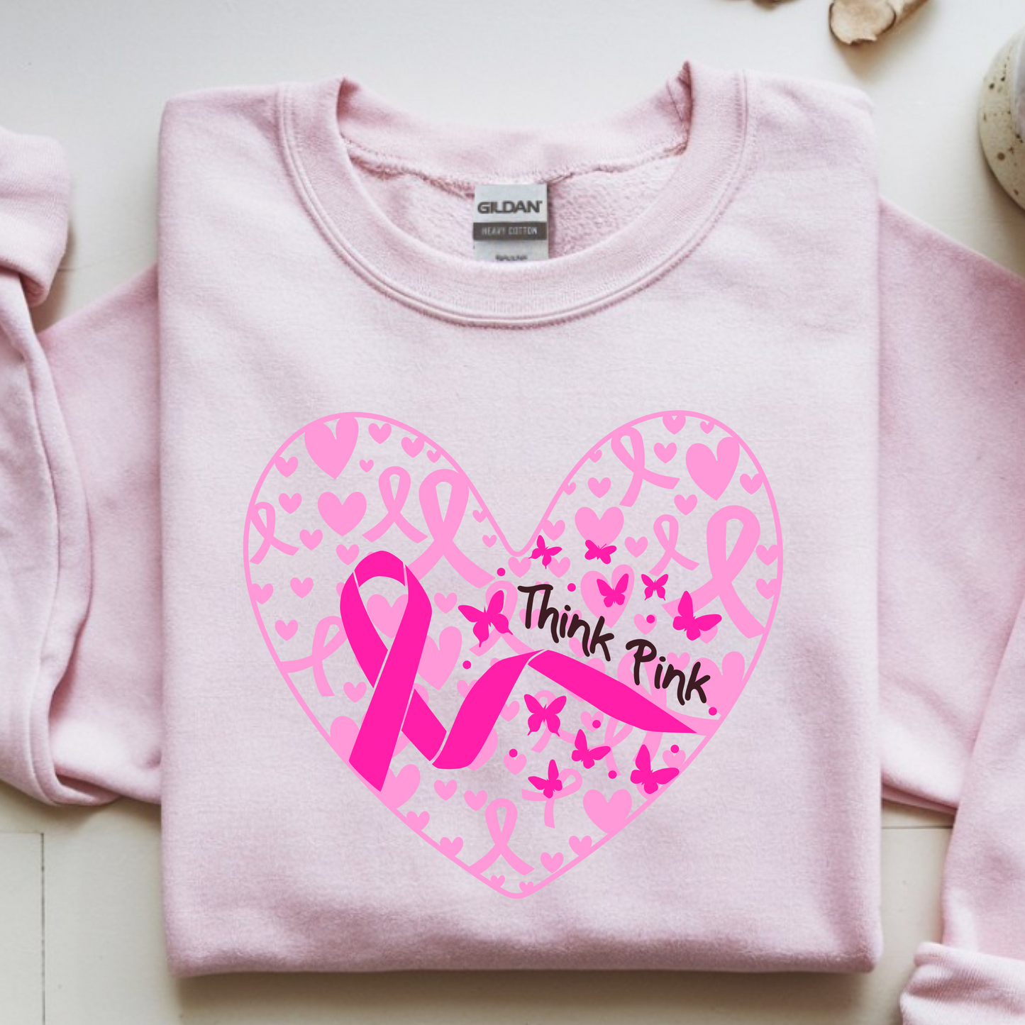 Think Pink Heart Shirt Hoodie Sweatshirt – Breast Cancer Awareness Gift October Pink Out