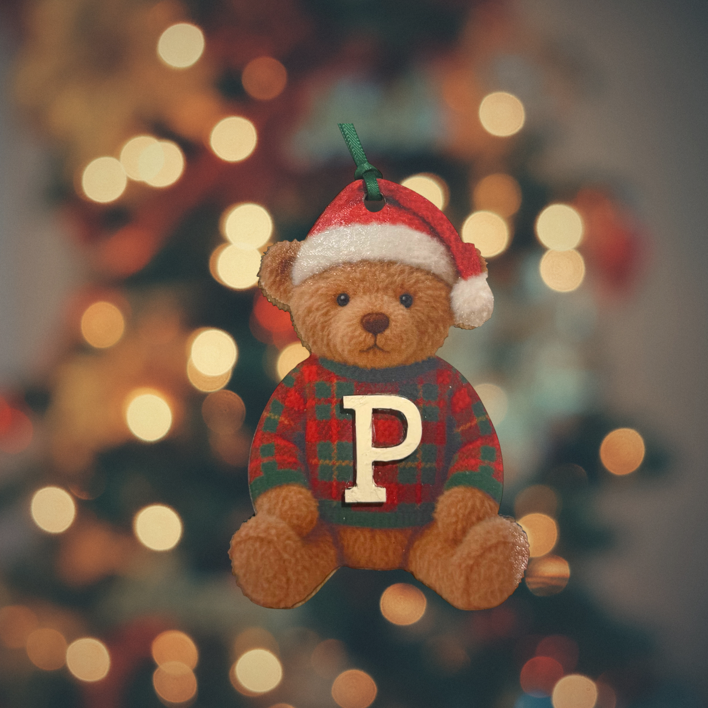 Personalized Wooden Ornament:  Personalized Teddy Bear, Initial, Custom Name, Polo Christmas 2025 Ornament