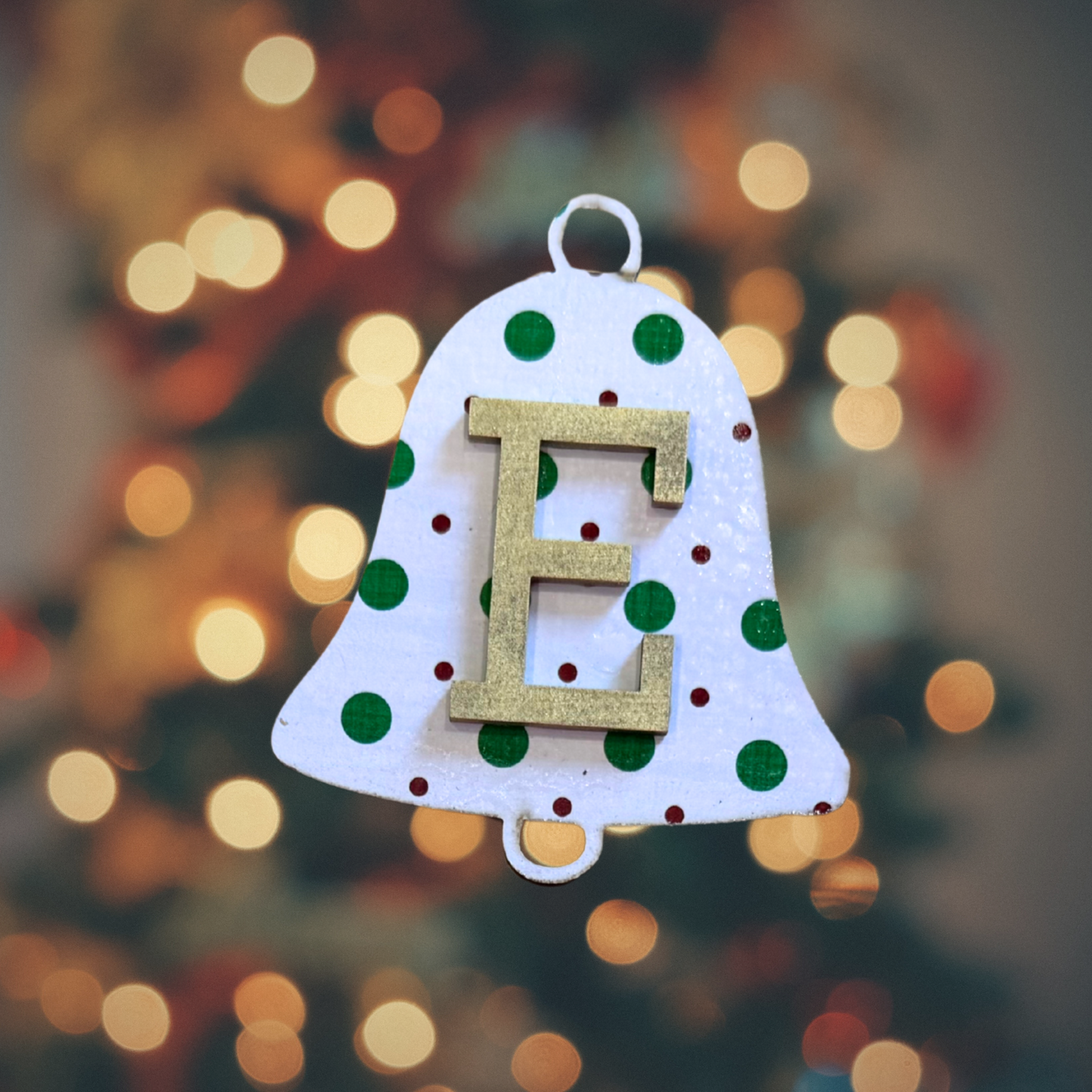 Christmas Polka Dot Round  Bell Wood Ornament:  Personalized Family, Custom Name, 2025 Ornament Personalizable Initial