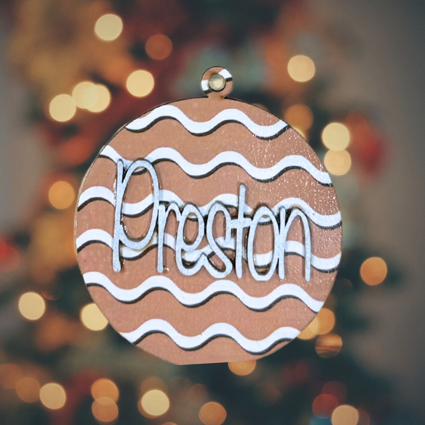 Christmas Round Wood Ornament:  Personalized Candy Family, Custom Name, 2025 Ornament