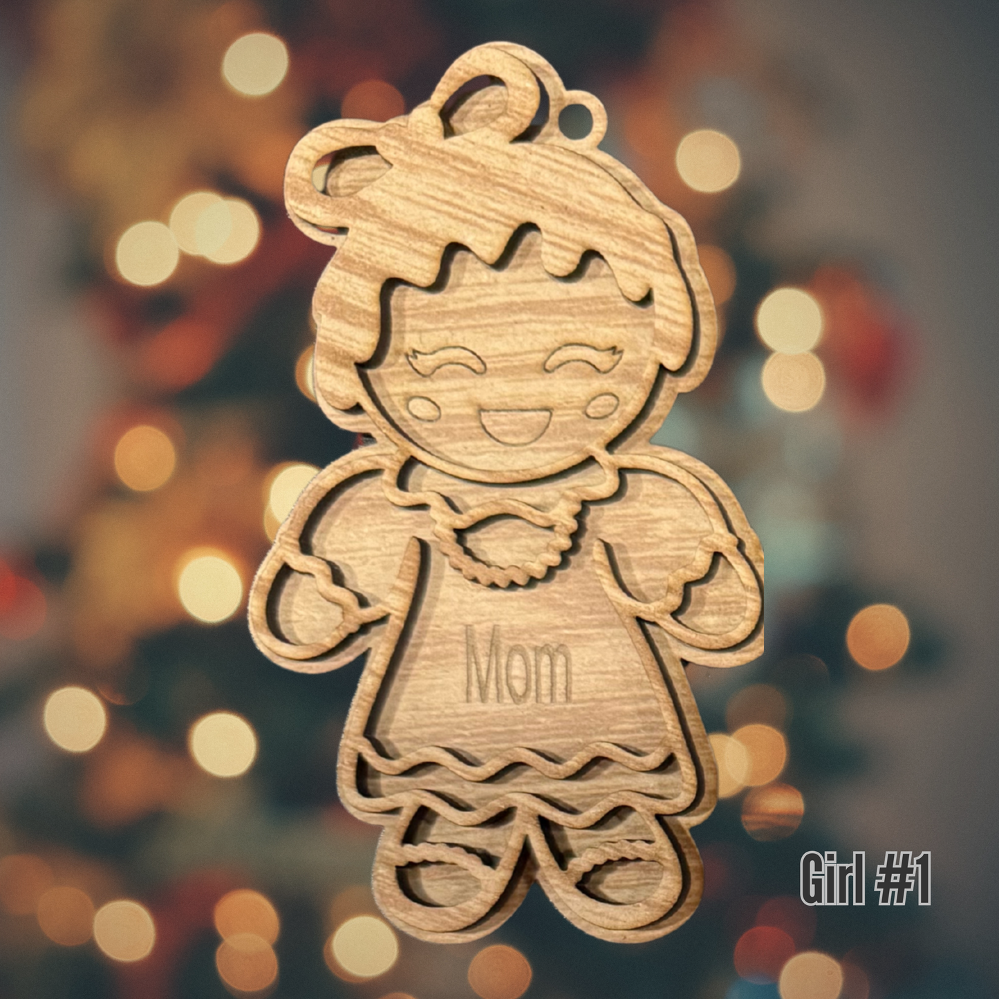Christmas Wood Ornament:  Personalized Gingerbread Family, Custom Name, 2025 Ornament