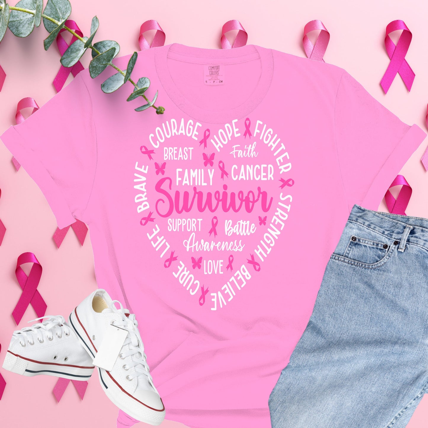  Breast Cancer Awareness Shirt on Comfort Colors® Tee – Pink Ribbon, October Support, Halloween Theme