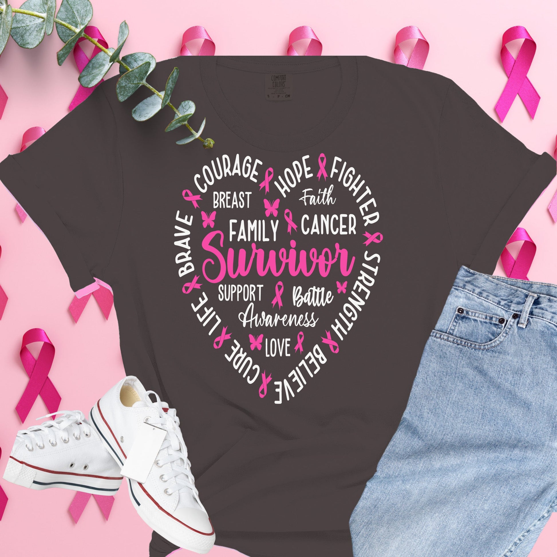  Breast Cancer Awareness Shirt on Comfort Colors® Tee – Pink Ribbon, October Support, Halloween Theme