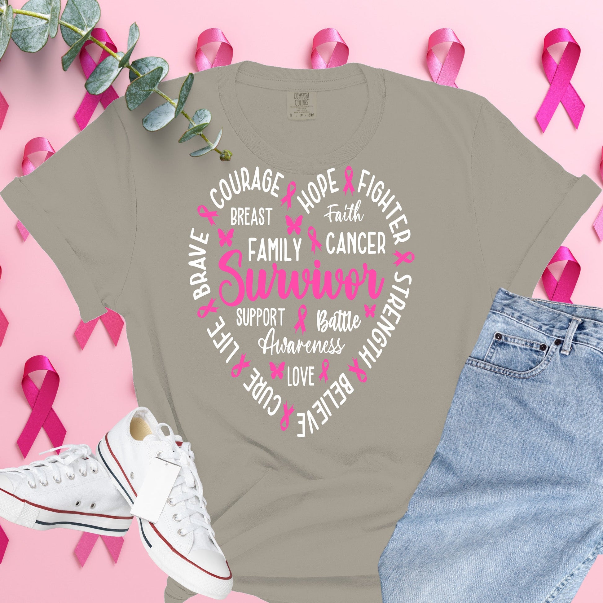  Breast Cancer Awareness Shirt on Comfort Colors® Tee – Pink Ribbon, October Support, Halloween Theme