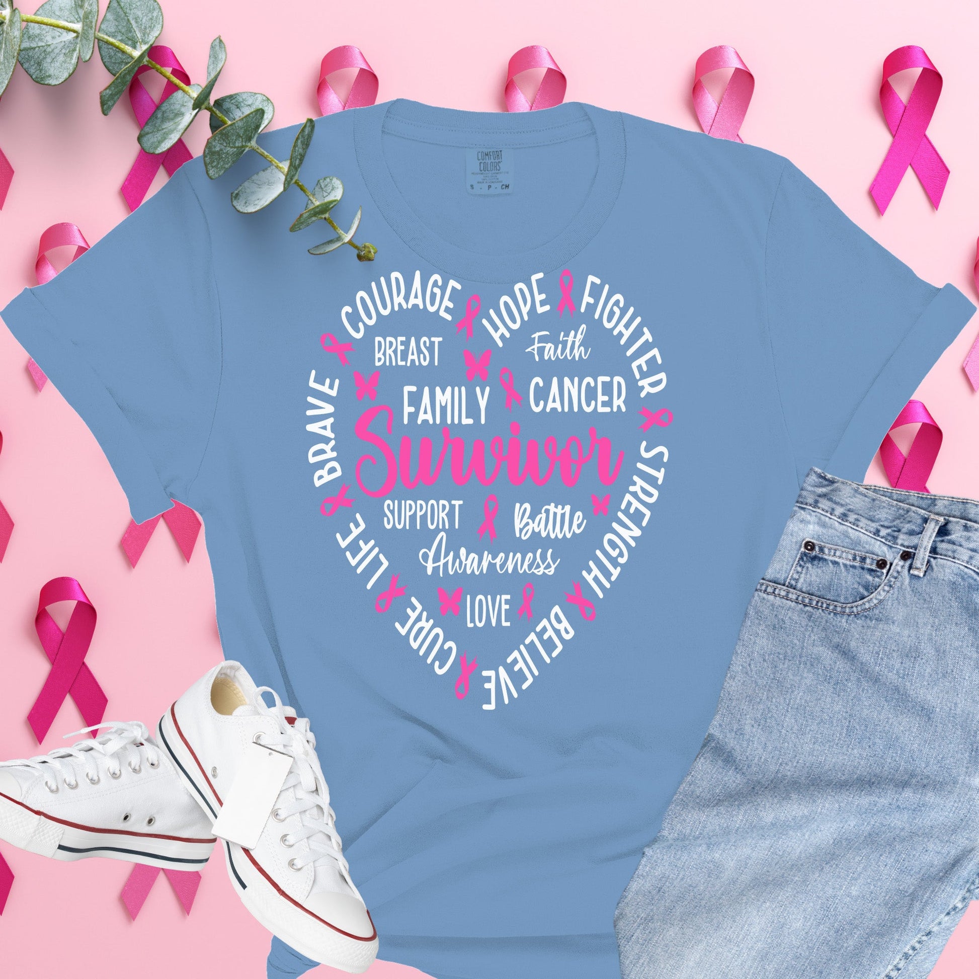  Breast Cancer Awareness Shirt on Comfort Colors® Tee – Pink Ribbon, October Support, Halloween Theme
