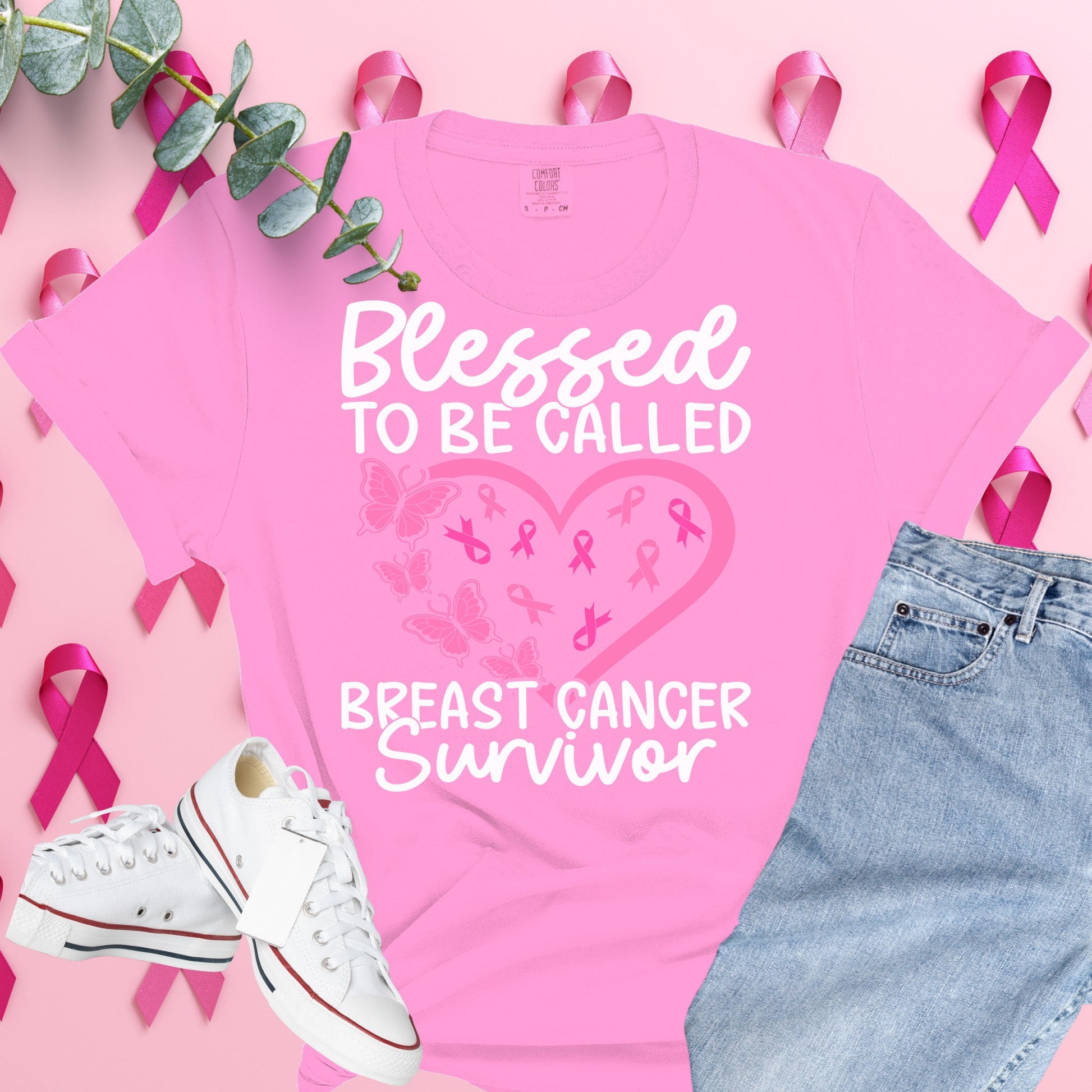  Breast Cancer Awareness Shirt on Comfort Colors® Tee – Pink Ribbon, October Support, Halloween Theme