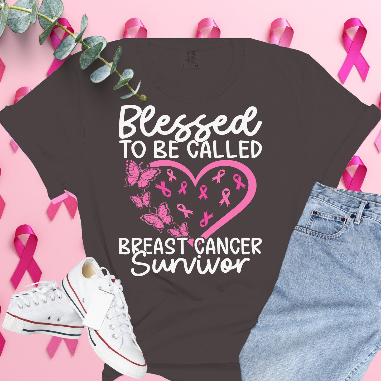 Breast Cancer Awareness Shirt on Comfort Colors® Tee – Pink Ribbon, October Support, Halloween Theme