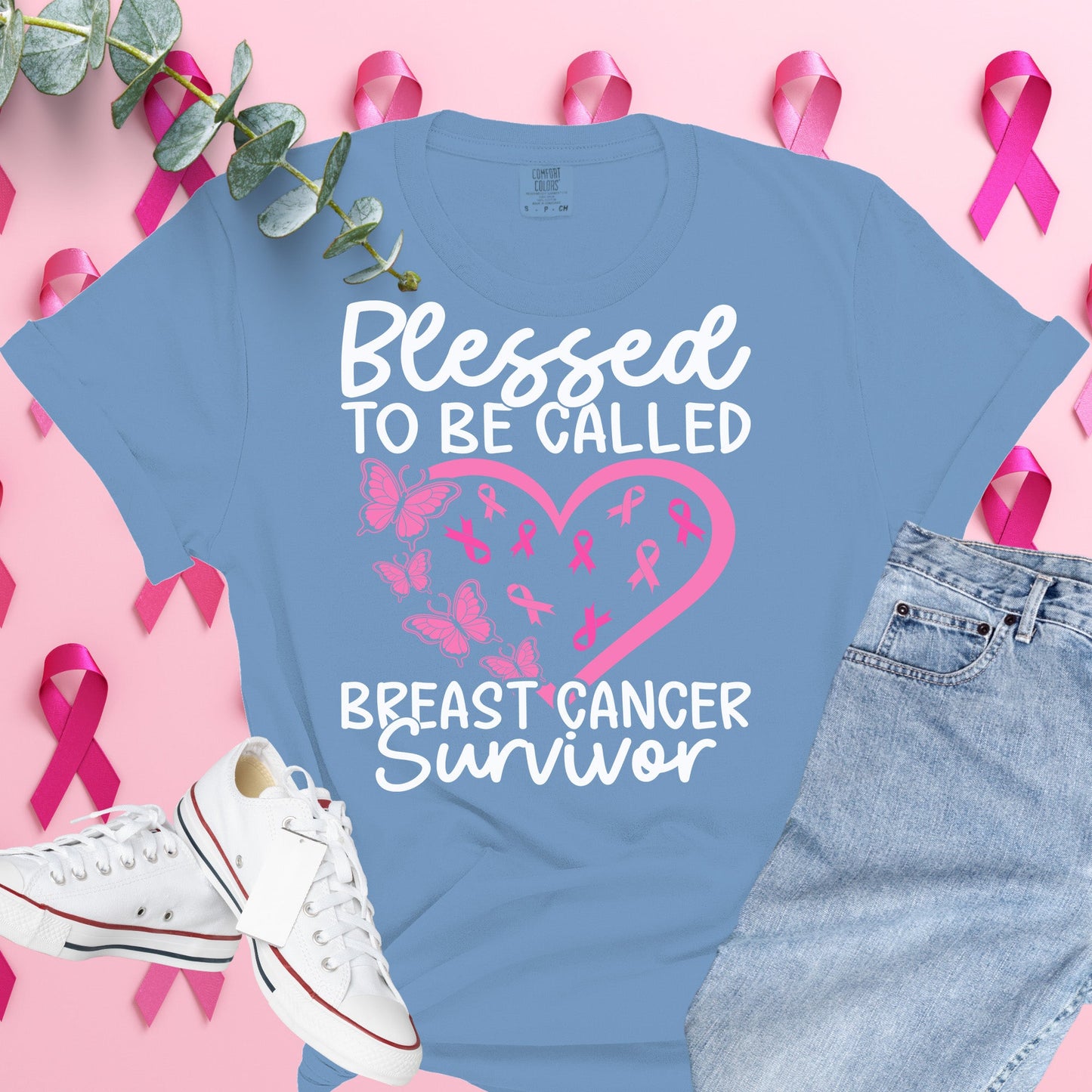  Breast Cancer Awareness Shirt on Comfort Colors® Tee – Pink Ribbon, October Support, Halloween Theme