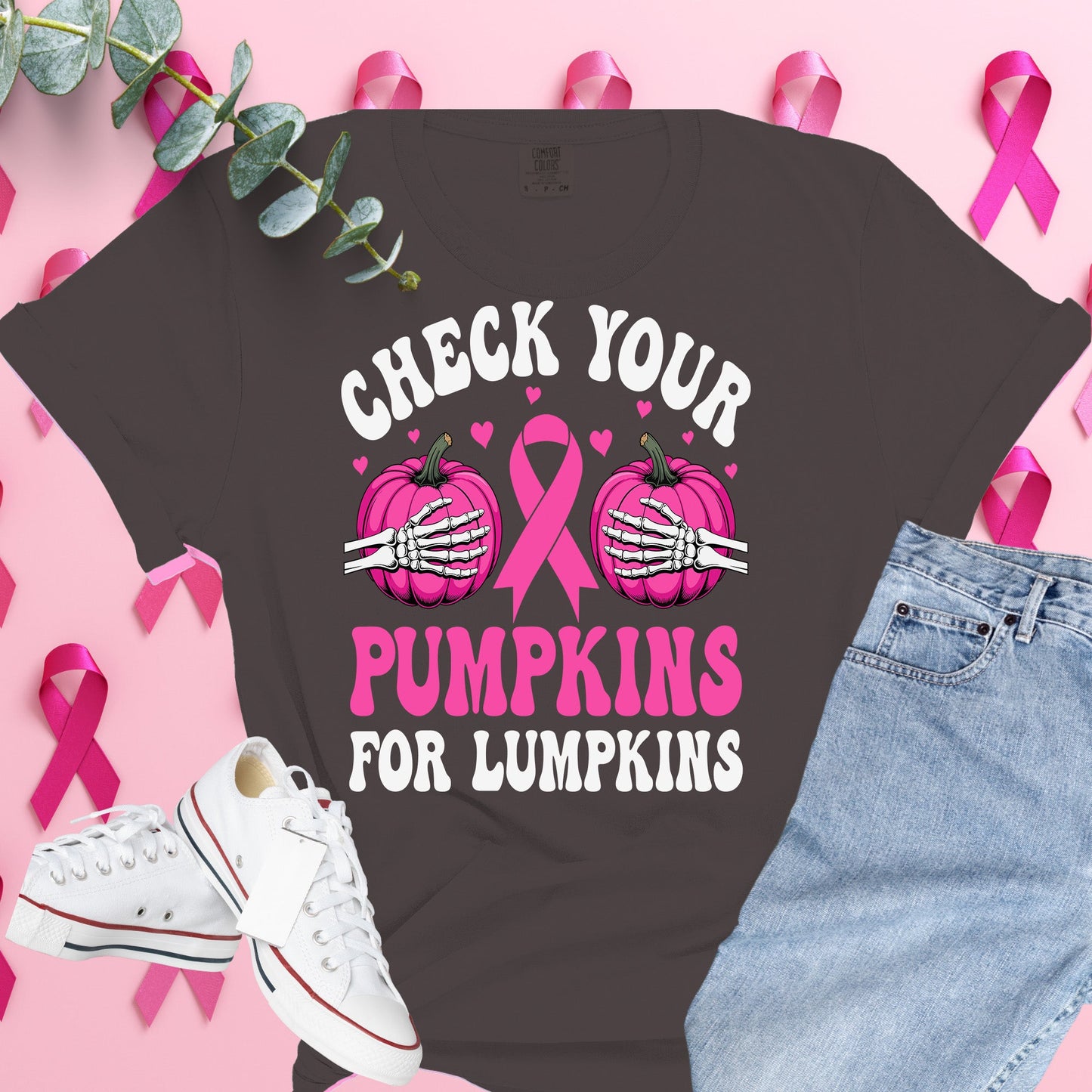 Breast Cancer Awareness Shirt on Comfort Colors® Tee – Pink Ribbon, October Support, Halloween Theme