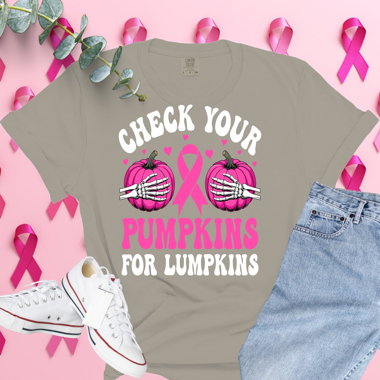  Breast Cancer Awareness Shirt on Comfort Colors® Tee – Pink Ribbon, October Support, Halloween Theme