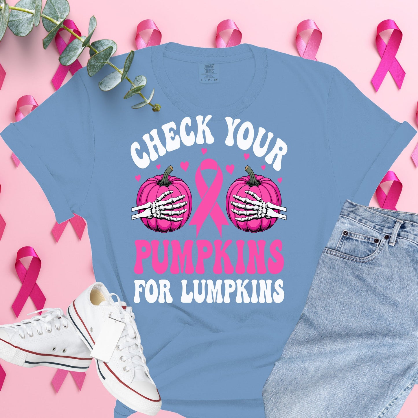  Breast Cancer Awareness Shirt on Comfort Colors® Tee – Pink Ribbon, October Support, Halloween Theme