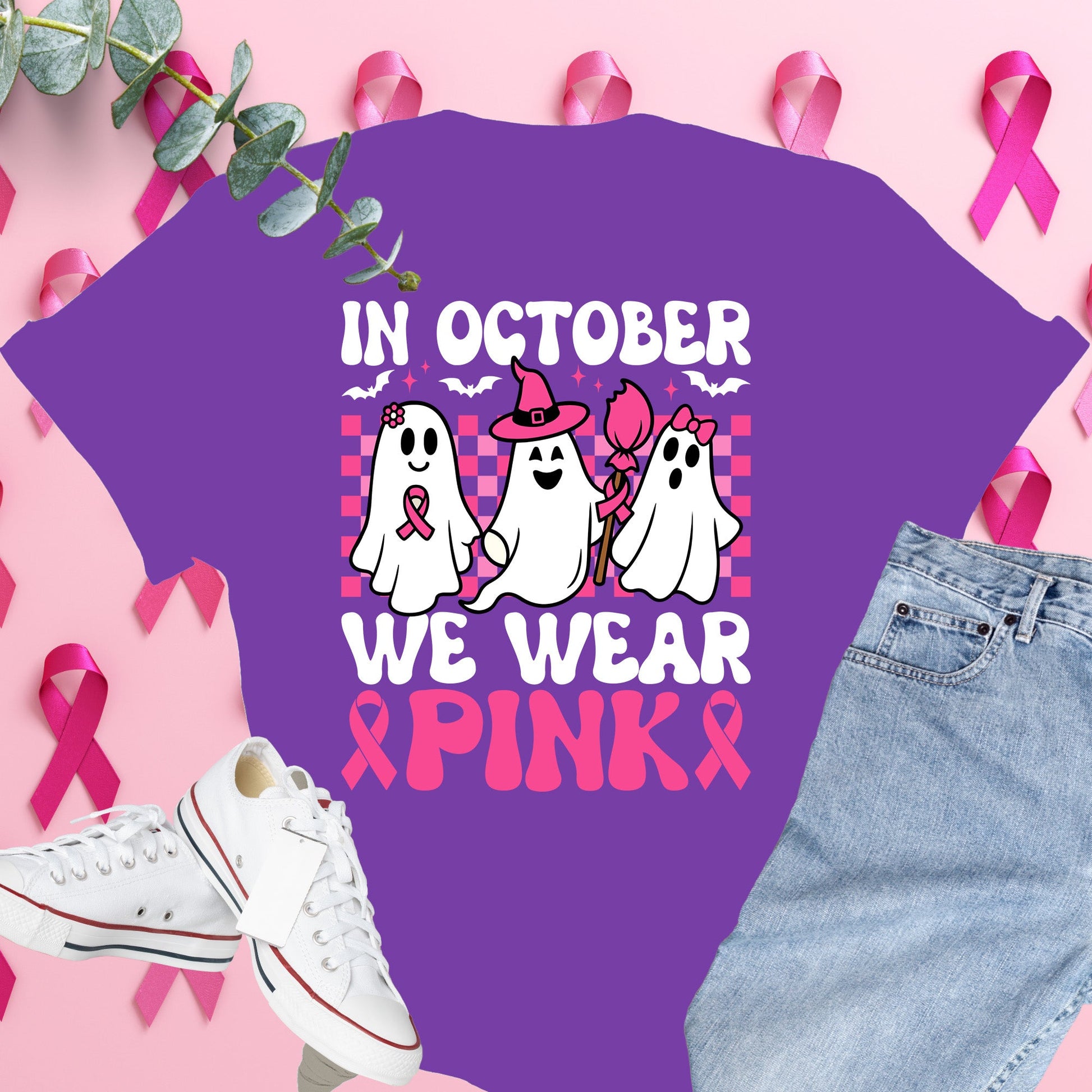  Breast Cancer Awareness Shirt on Comfort Colors® Tee – Pink Ribbon, October Support, Halloween Theme