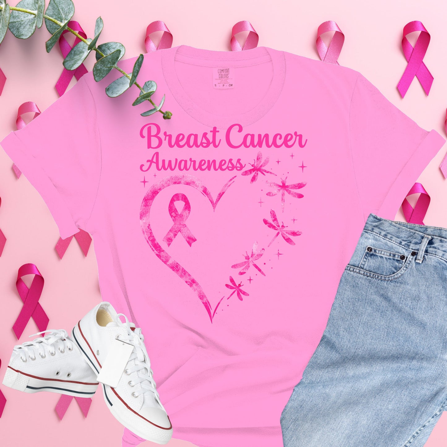  Breast Cancer Awareness Shirt on Comfort Colors® Tee – Pink Ribbon, October Support, Halloween Theme