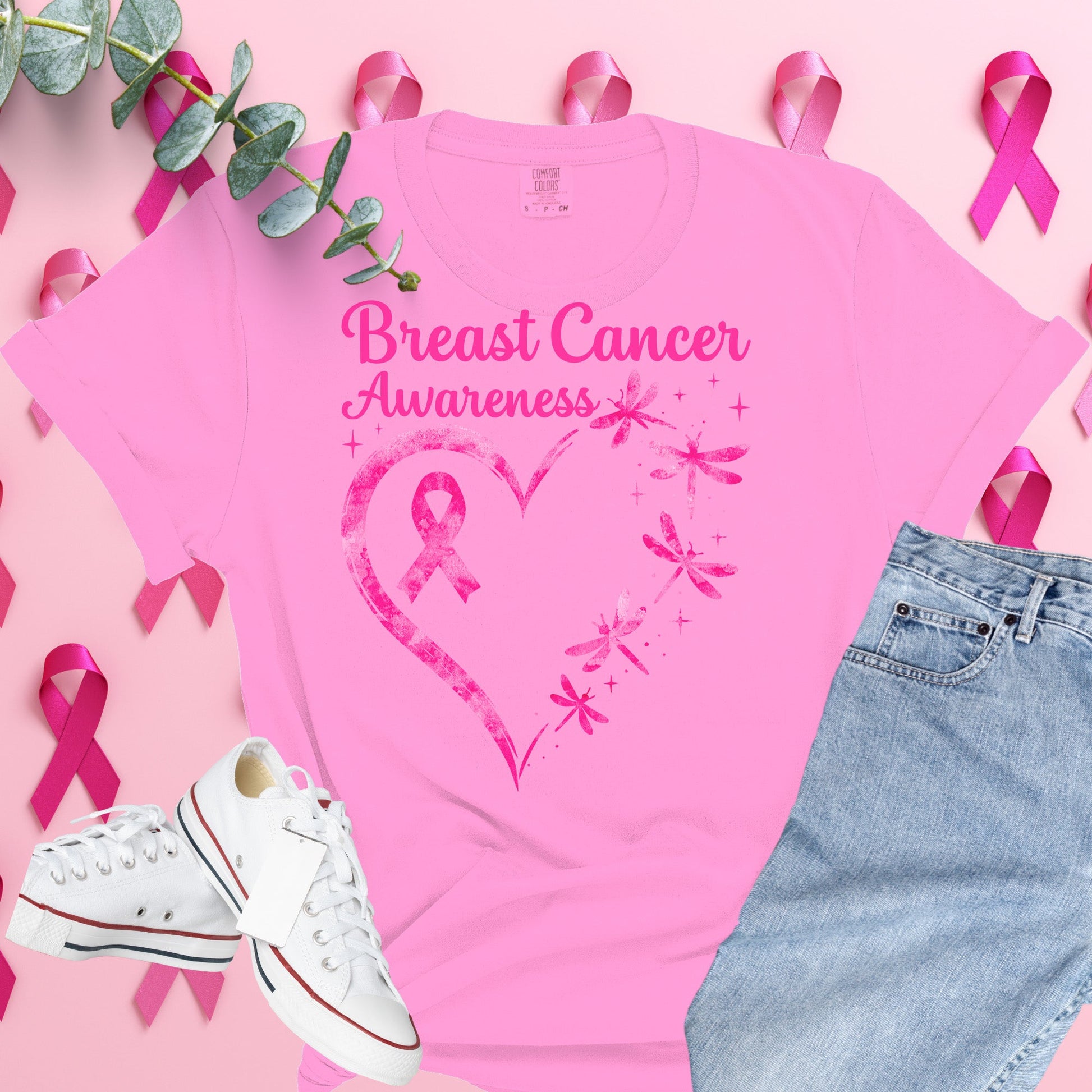 Breast Cancer Awareness Shirt on Comfort Colors® Tee – Pink Ribbon, October Support, Halloween Theme