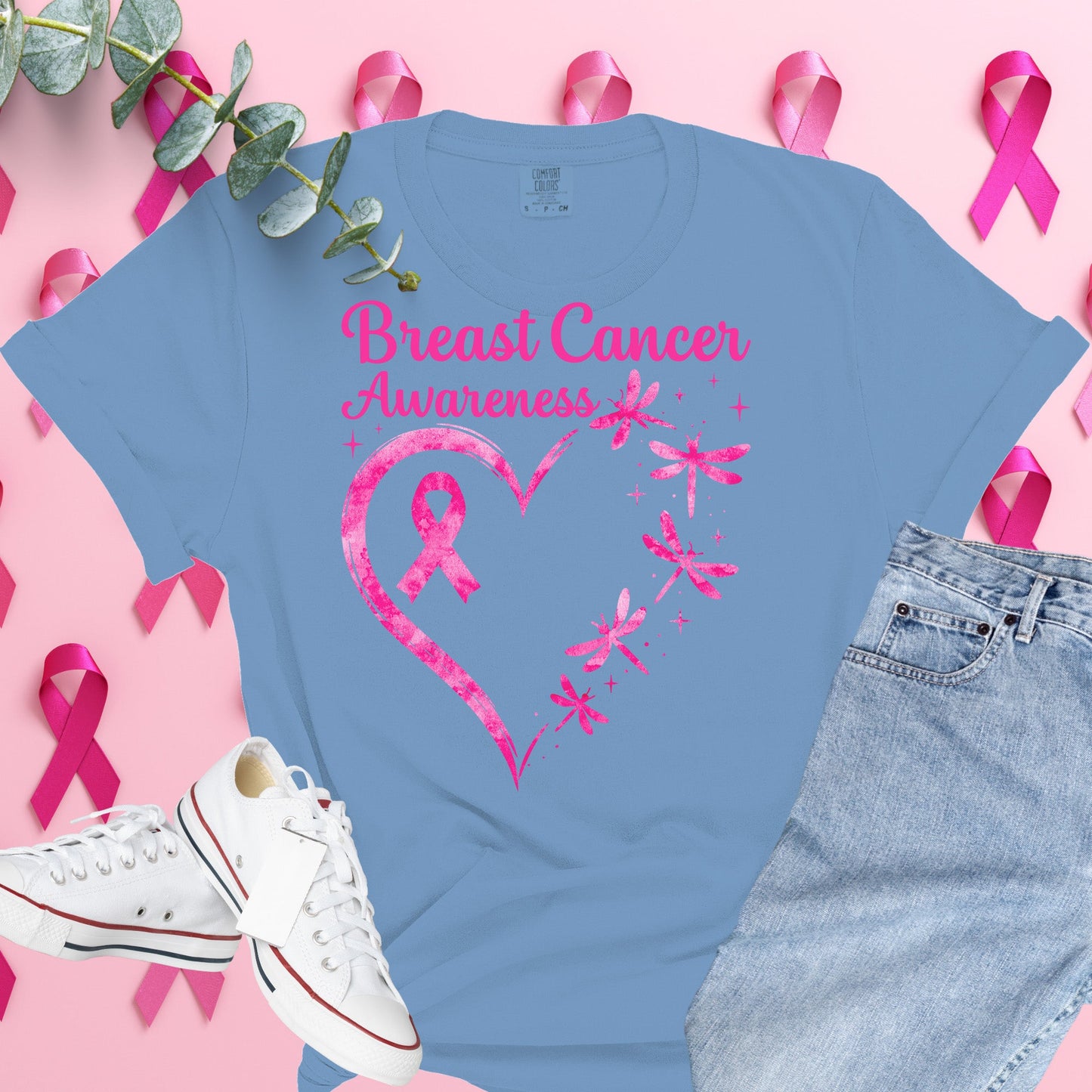  Breast Cancer Awareness Shirt on Comfort Colors® Tee – Pink Ribbon, October Support, Halloween Theme