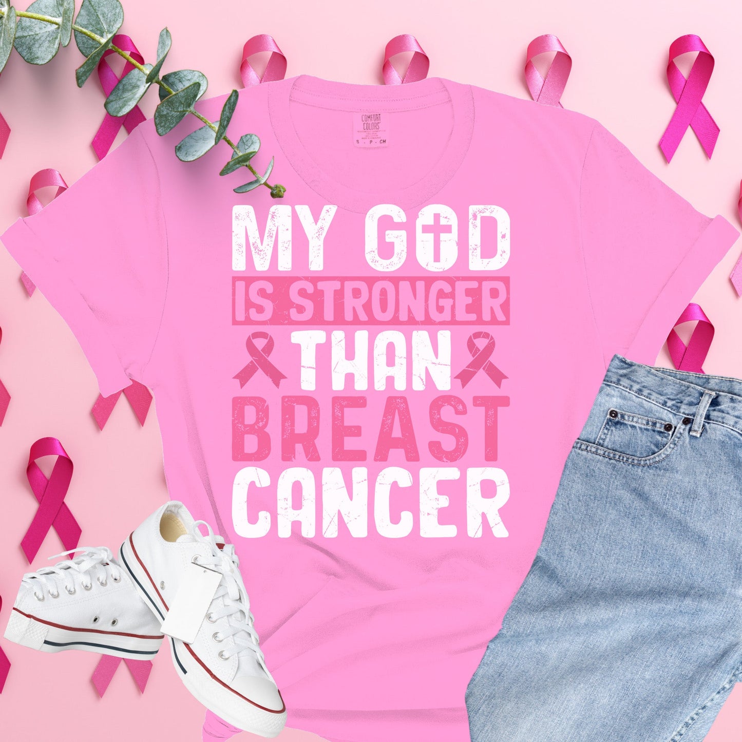  Breast Cancer Awareness Shirt on Comfort Colors® Tee – Pink Ribbon, October Support, Halloween Theme
