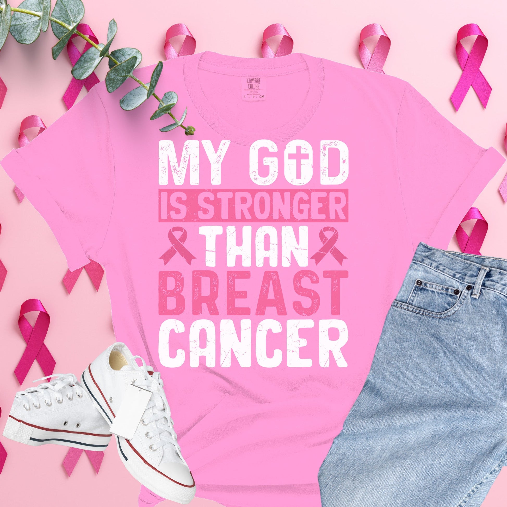  Breast Cancer Awareness Shirt on Comfort Colors® Tee – Pink Ribbon, October Support, Halloween Theme