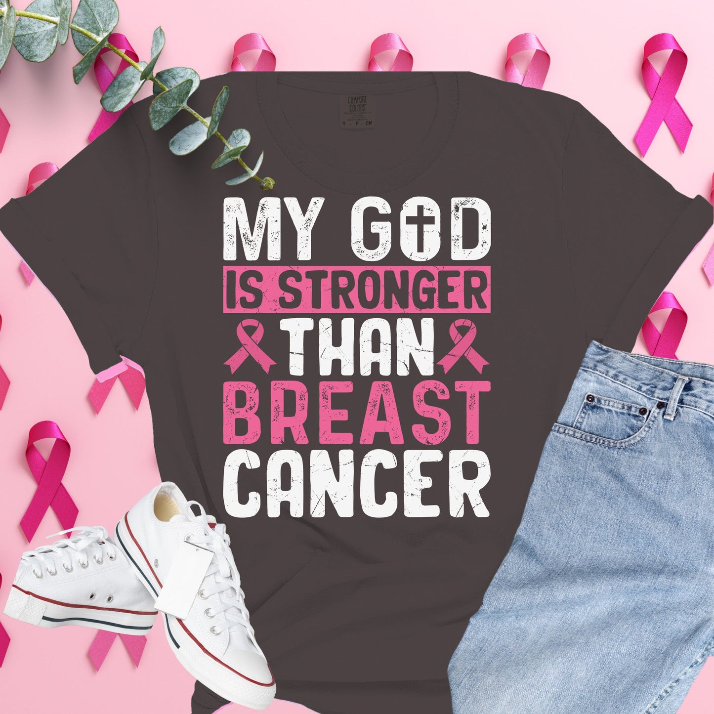  Breast Cancer Awareness Shirt on Comfort Colors® Tee – Pink Ribbon, October Support, Halloween Theme