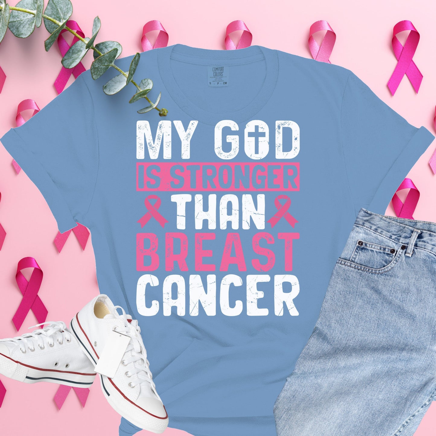  Breast Cancer Awareness Shirt on Comfort Colors® Tee – Pink Ribbon, October Support, Halloween Theme