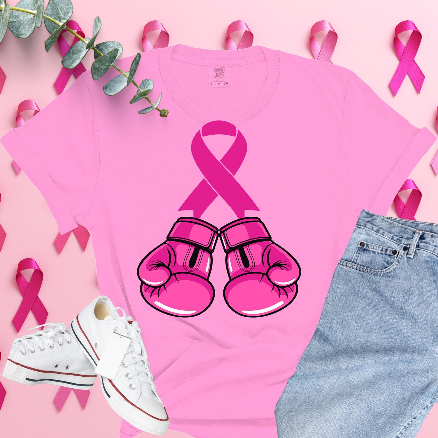  Breast Cancer Awareness Shirt on Comfort Colors® Tee – Pink Ribbon, October Support, Halloween Theme