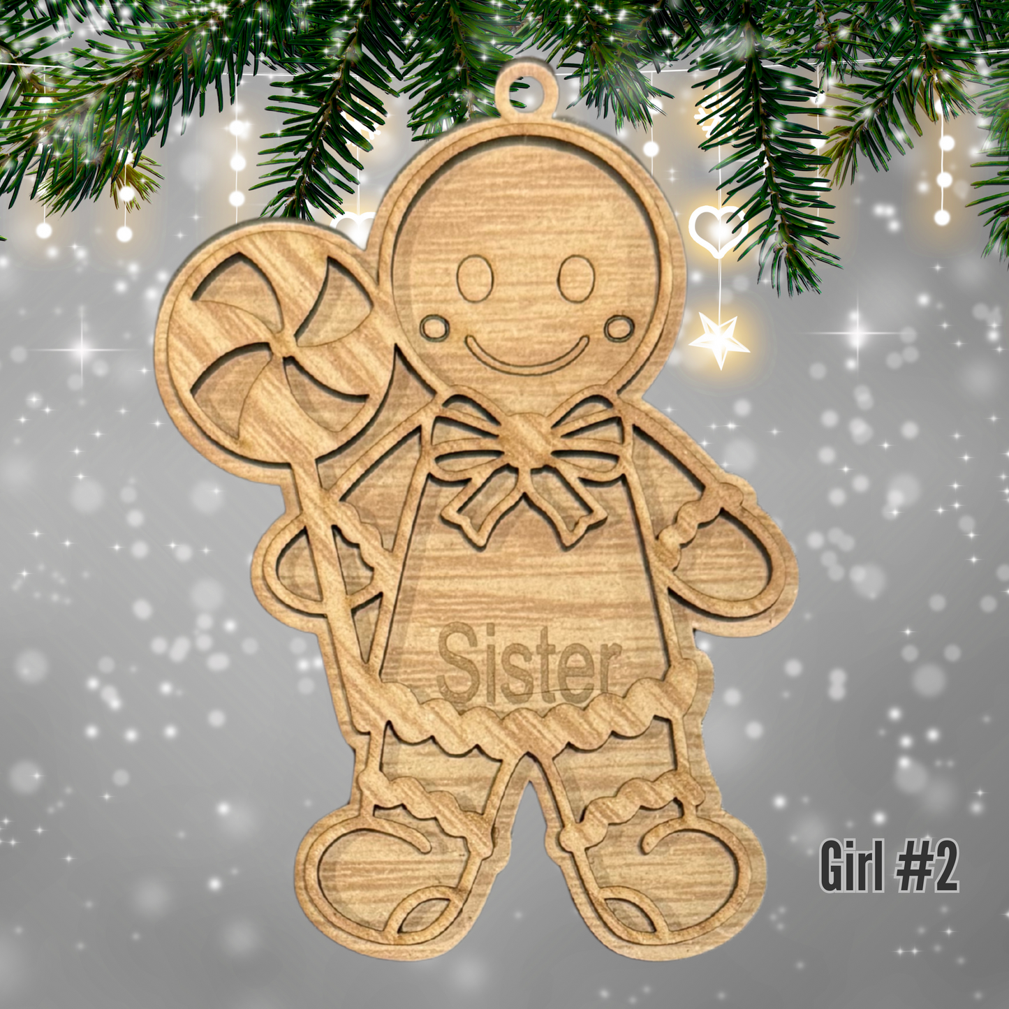 Christmas Wood Ornament:  Personalized Gingerbread Family, Custom Name, 2025 Ornament