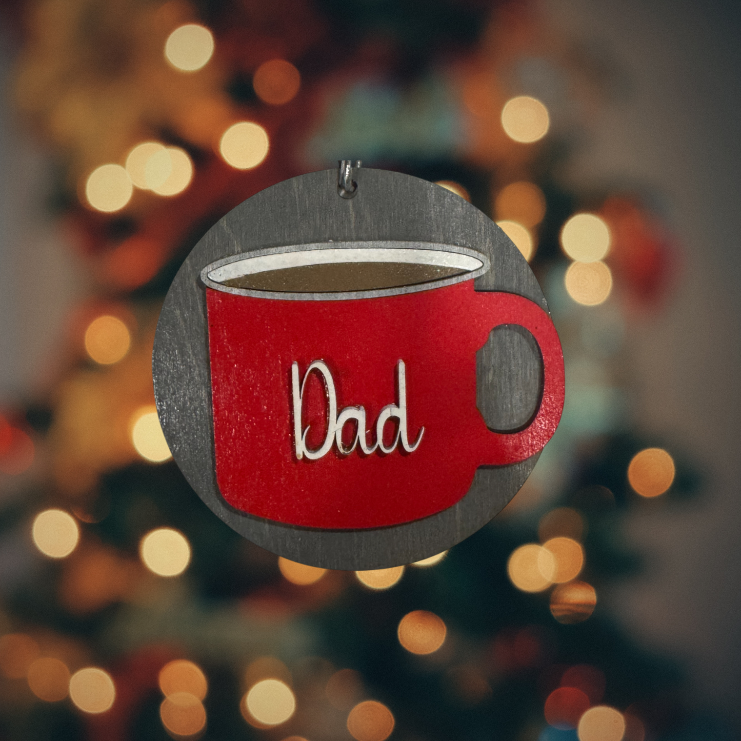 Personalized Wooden Ornament:  Christmas Mug, Laser Cut, Custom Name, Year