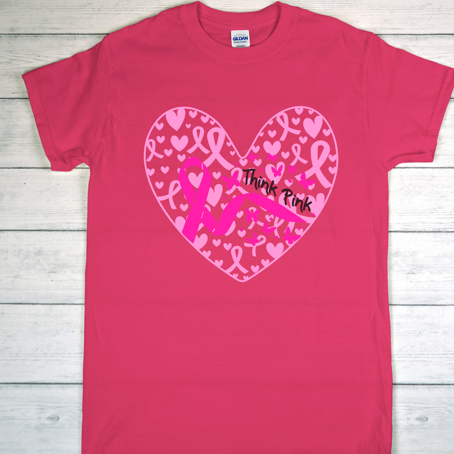 Think Pink Heart Shirt Hoodie Sweatshirt – Breast Cancer Awareness Gift October Pink Out