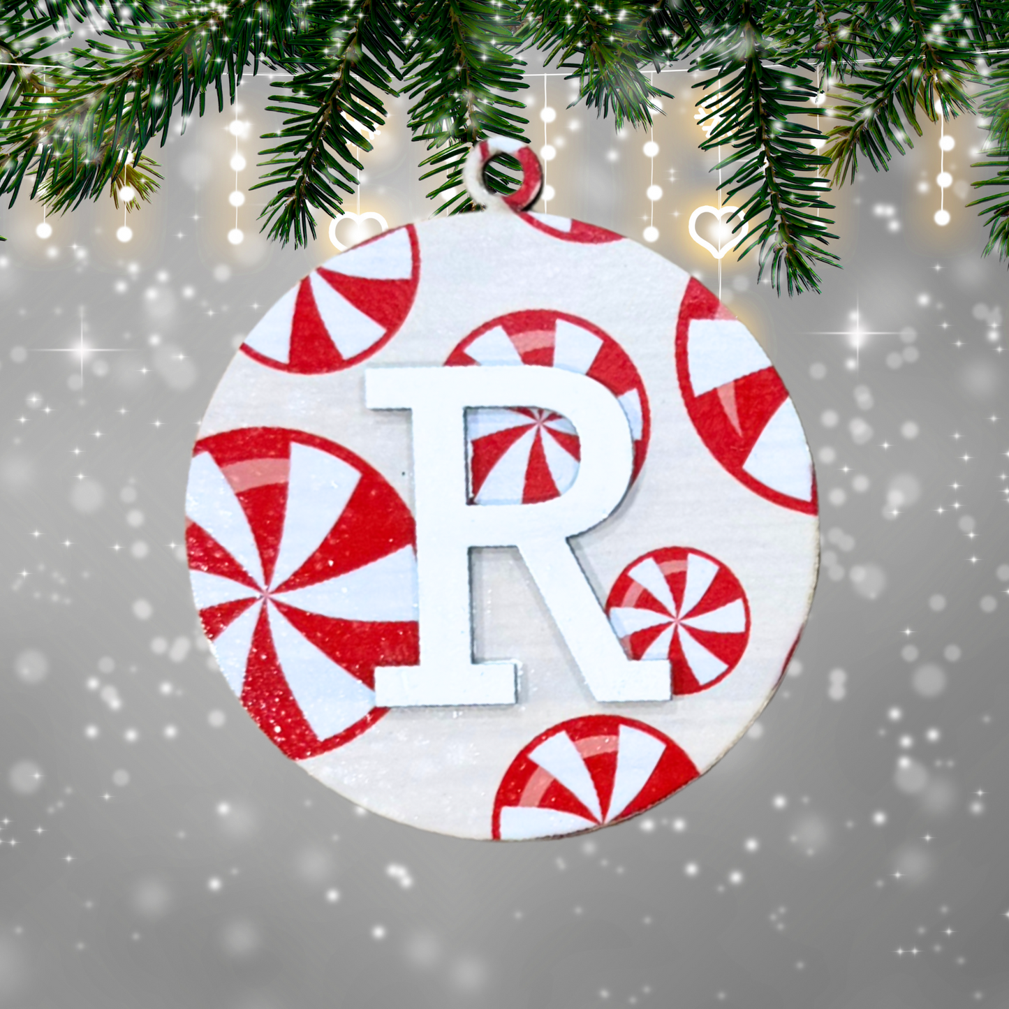 Christmas Round Wood Ornament:  Personalized Candy Family, Custom Name, 2025 Ornament